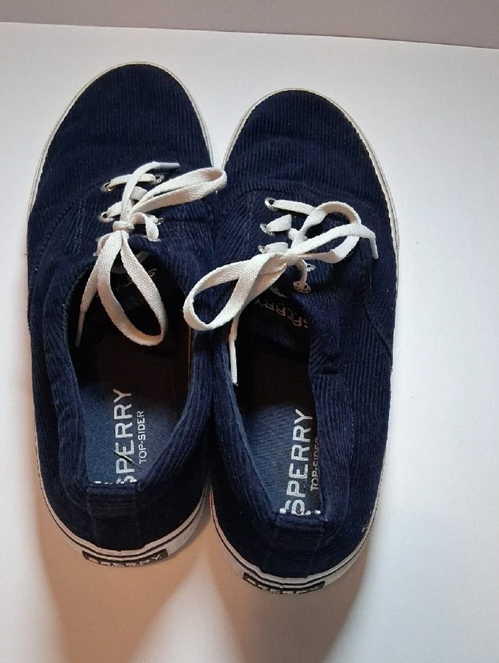 Sperry Navy Corduroy Low-Top Sneakers with White Laces